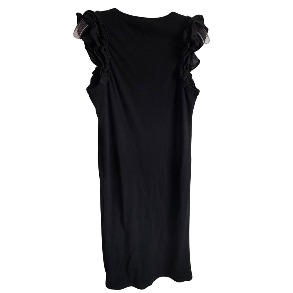 HATCH Black Ribbed Ruffle Sleeve Maternity Midi Dress Large Cotton Blend RN17730 - Picture 4 of 9